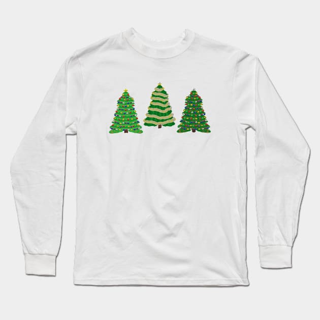 Festive Christmas Trees Trio (White Background) Long Sleeve T-Shirt by Art By LM Designs 